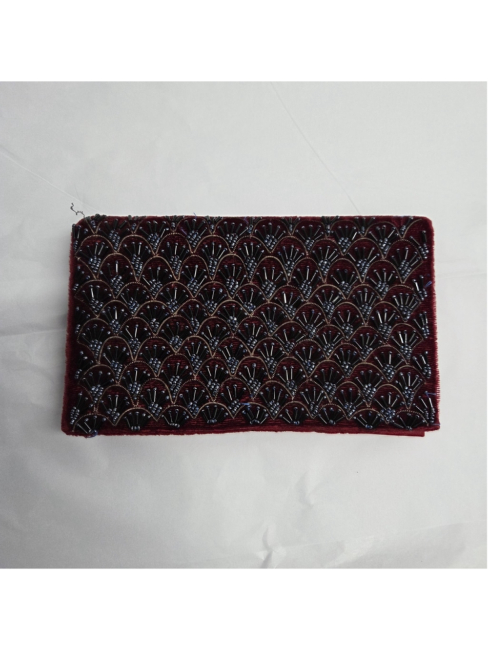 Vintage Elegant Merlot Clutch Velvet with Beaded Design